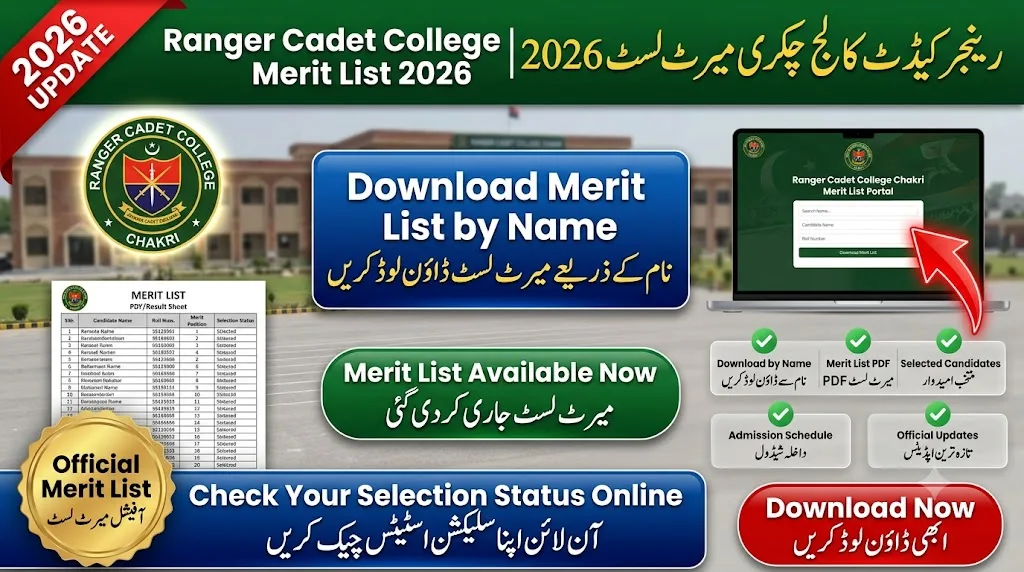 Ranger Cadet College Chakri Merit List 2026 Check Online